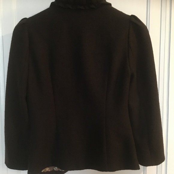 Anthropologie elevenses Brown Wool Ruffle Blazer - Picture 3 of 8